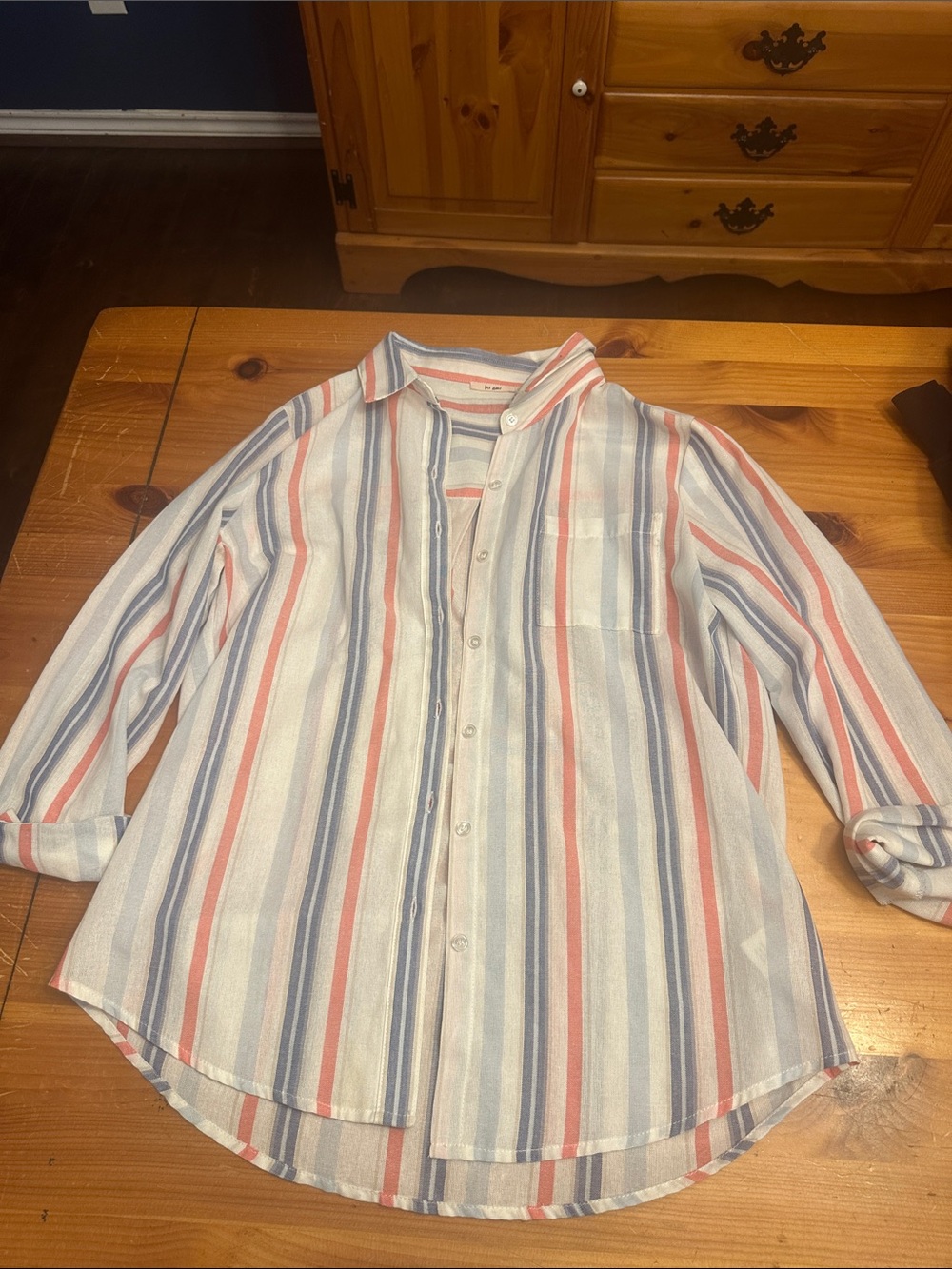 miami Lightweight Striped Button-Up in Blue, Red & White
